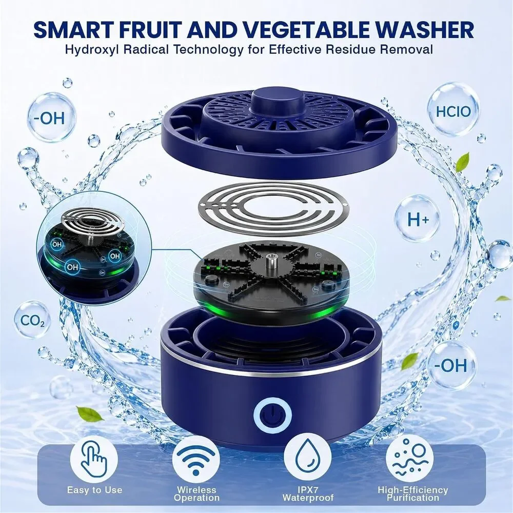 Fruit and Vegetable Washer Purifier, IPX7 Waterproof Wireless Produce Cleaner